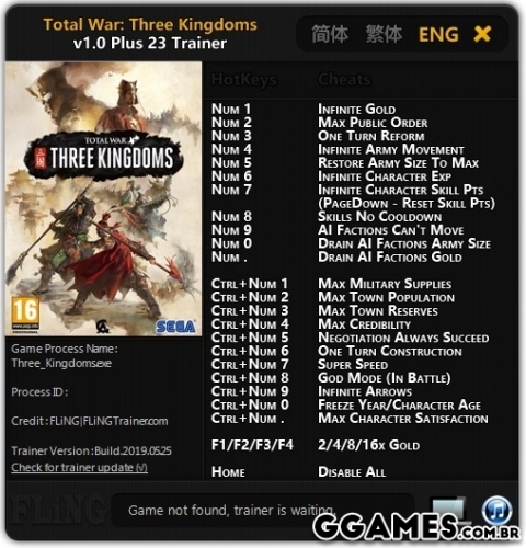 Mais informações sobre "Trainer Total War: Three Kingdoms {FLiNG}"