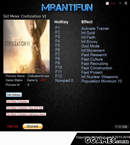 Mais informações sobre "Trainer Sid Meier's Civilization 6 {MrAntiFun}"