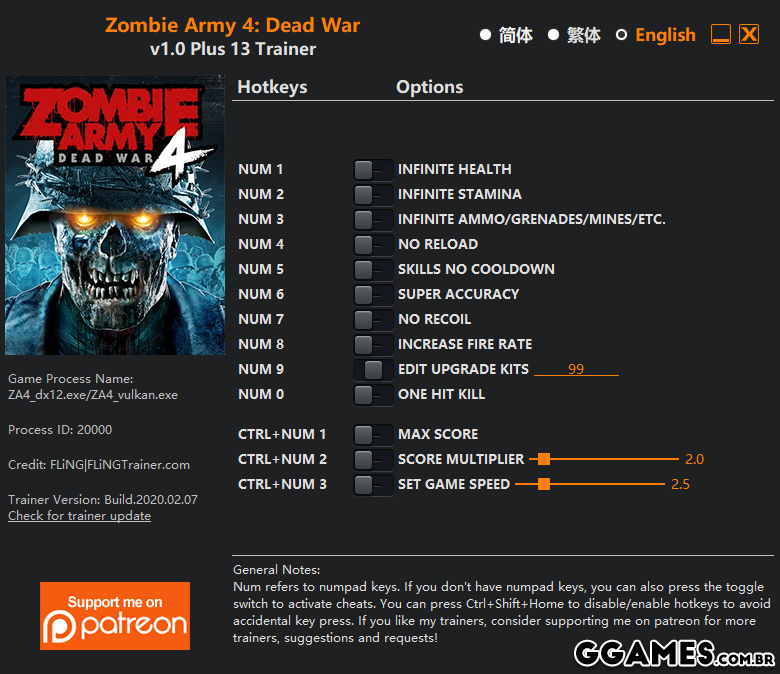Mais informações sobre "Zombie Army 4: Dead War Trainer {FLiNG}"