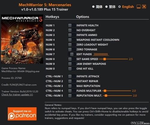 More information about "Trainer MechWarrior 5: Mercenaries {FLiNG}"