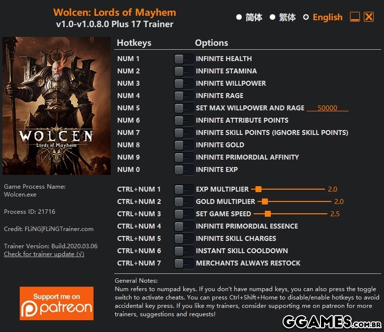 Mais informações sobre "Trainer Wolcen: Lords of Mayhem {FLiNG}"