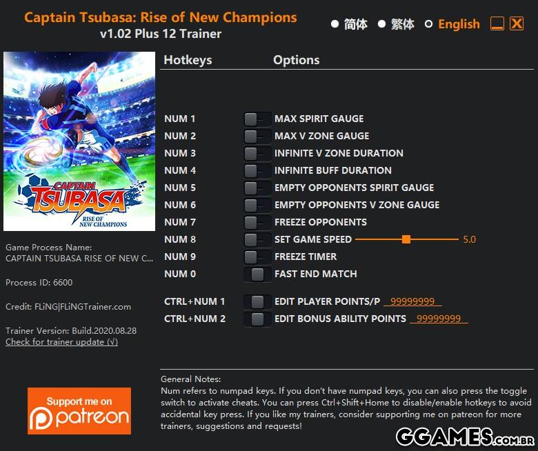 Mais informações sobre "Trainer Captain Tsubasa: Rise of New Champions {FLiNG}"