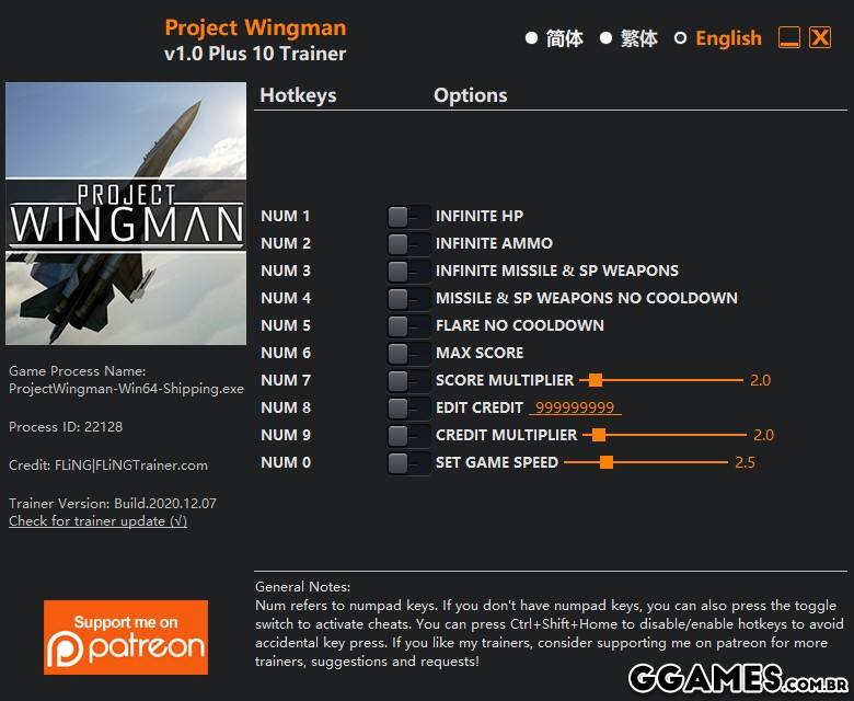 Mais informações sobre "Trainer Project Wingman {FLiNG}"