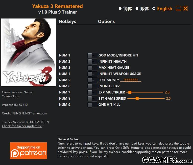 Trainer Yakuza 3 Remastered {FLING}