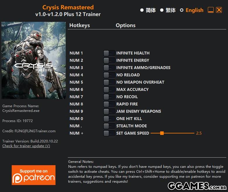 Trainer Crysis Remastered {FLiNG}