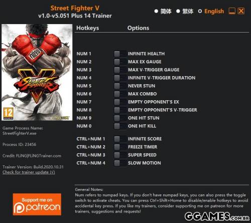 Mais informações sobre "Trainer Street Fighter V: Champion Edition {FLiNG}"