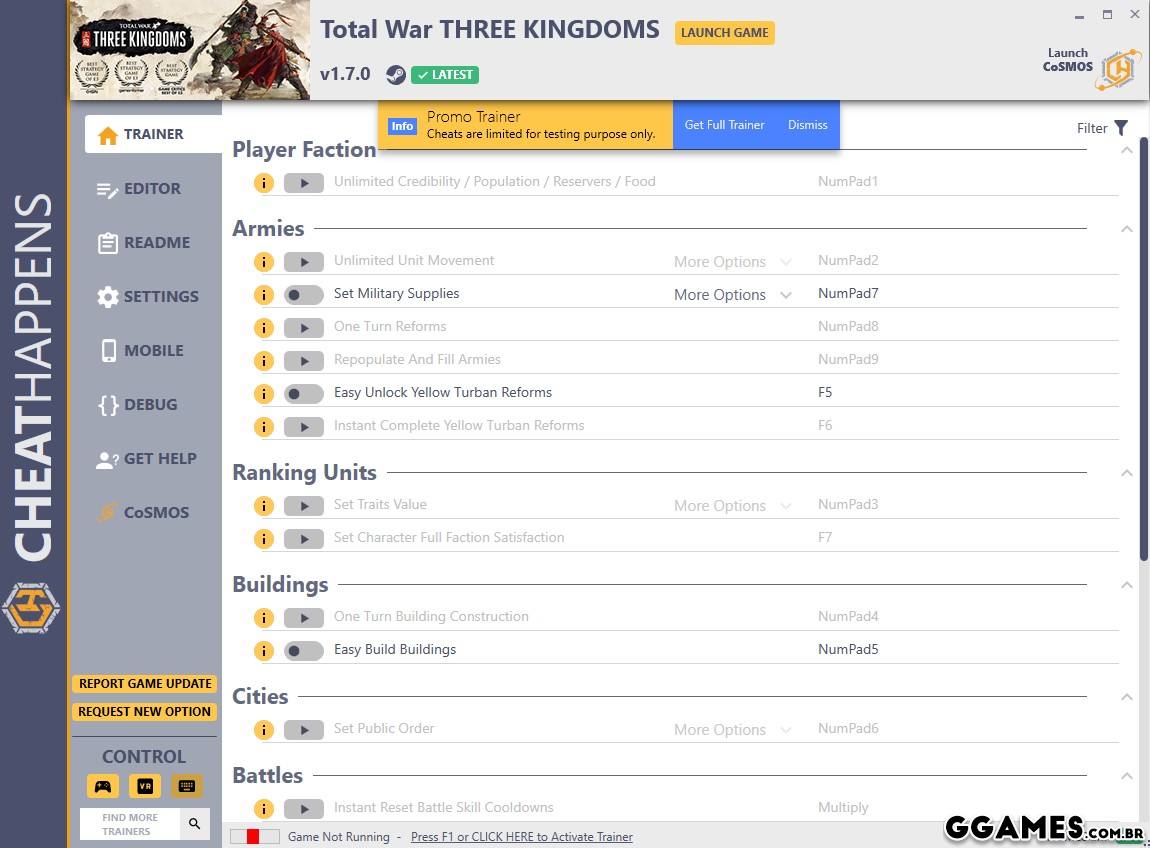 Trainer Total War THREE KINGDOMS {CHEATHAPPENS}