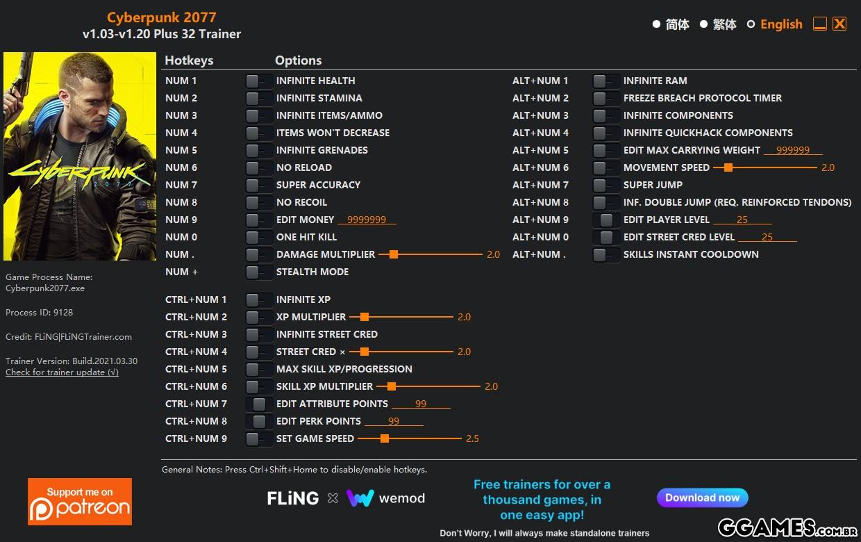 Trainer Cyberpunk 2077 {FLiNG} - Trainers & Hacks Offline - GGames