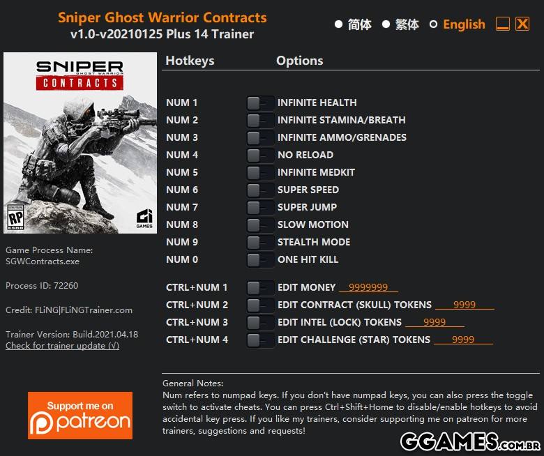 Trainer Sniper Ghost Warrior Contracts {FLING}