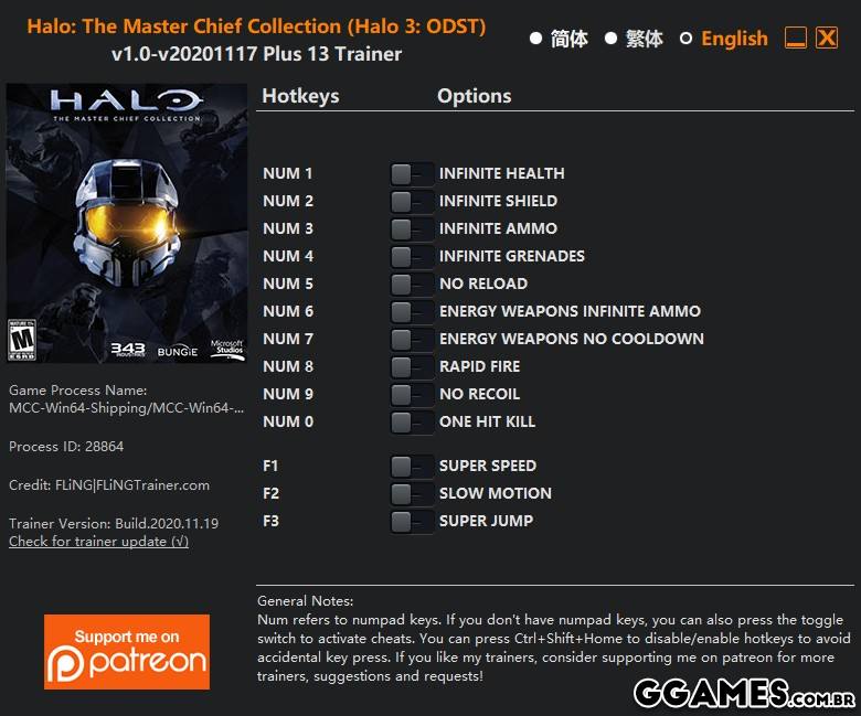 Trainer Halo: The Master Chief Collection (Halo 3: ODST) {FLiNG}