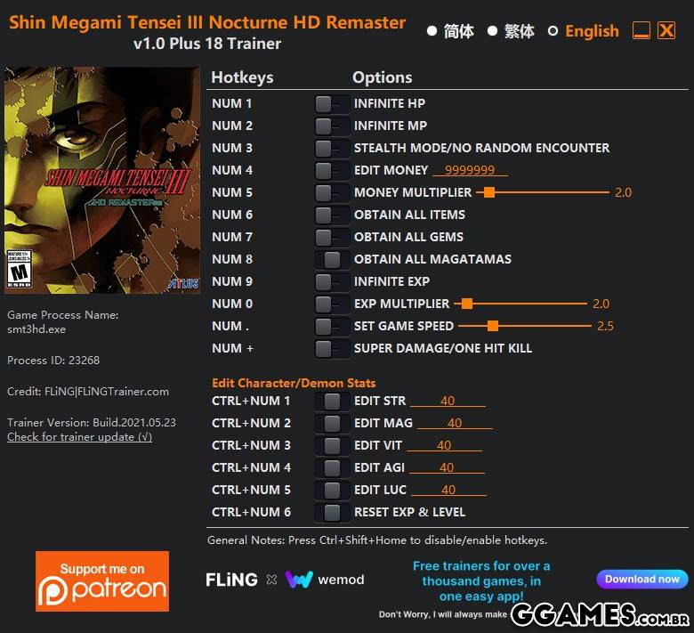 Trainer Shin Megami Tensei 3 Nocturne HD Remaster {FLING}