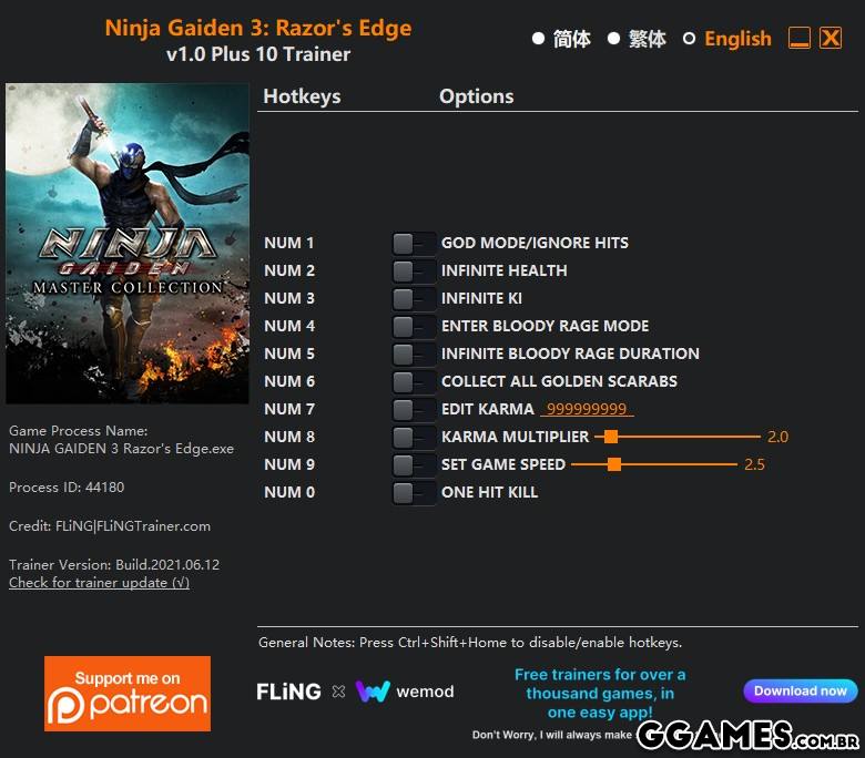 Trainer Ninja Gaiden: Master Collection (3 Razor's Edge) {FLING}