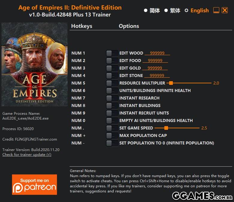 Trainer Age of Empires 2: Definitive Edition {FLiNG}