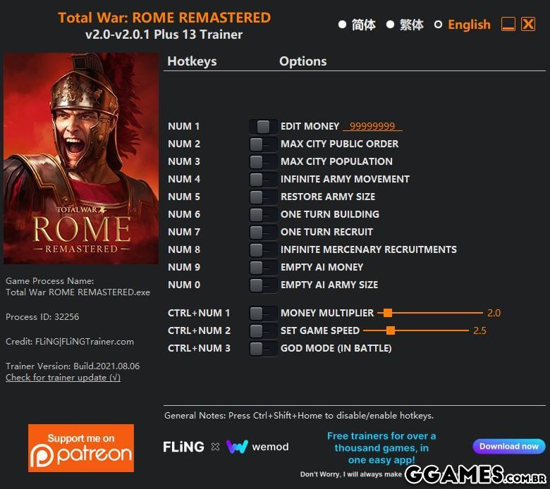 Trainer Total War: Rome Remastered {FLING}