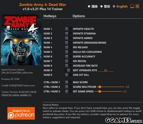 Mais informações sobre "Trainer Zombie Army 4: Dead War (FLING}"