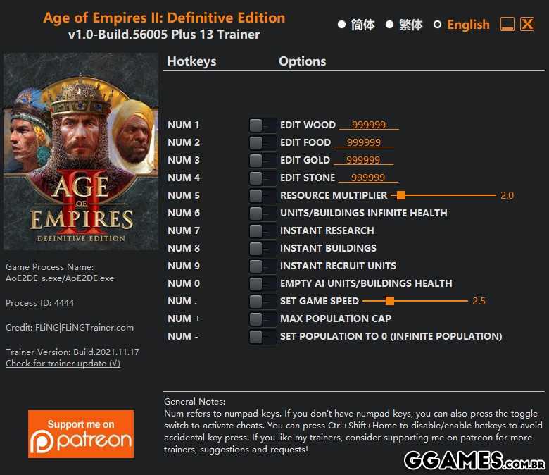 Trainer Age of Empires 2: Definitive Edition {FLING}