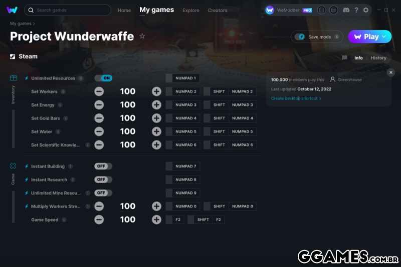 Project Wunderwaffe +11 V12.10.2022 {Greenhouse / WeMod}