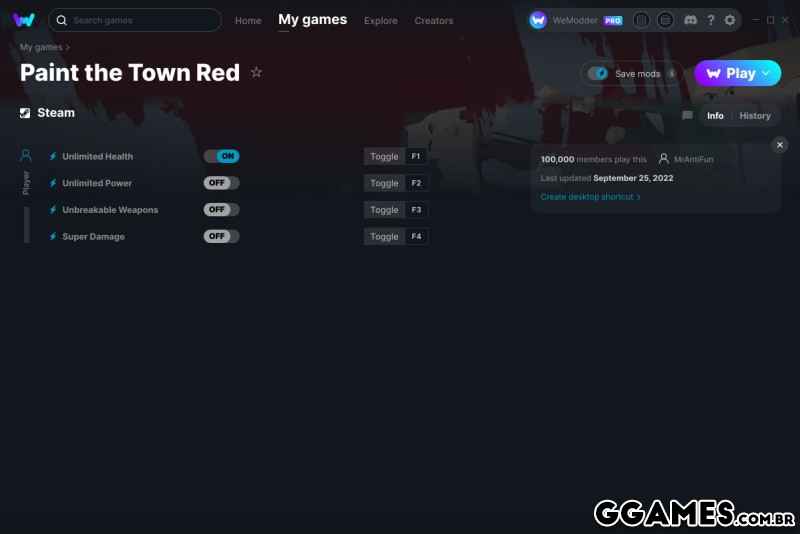 Mais informações sobre "Paint The Town Red: Trainer {MrAntiFun / WeMod}"