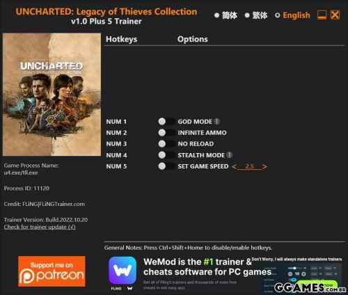More information about "UNCHARTED: LEGACY OF THIEVES COLLECTION - TRAINER +5 V1.0 {FLING}"