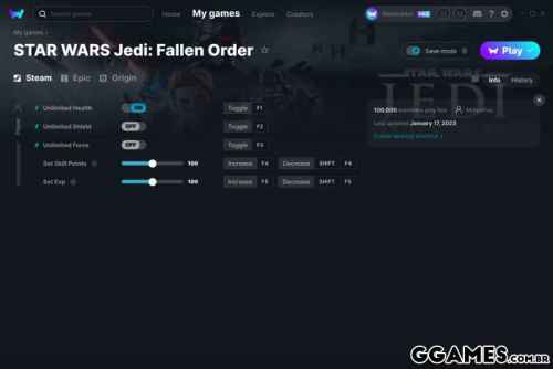 Mais informações sobre "Trainer Star Wars Jedi: Fallen Order {MRANTIFUN / WEMOD}"