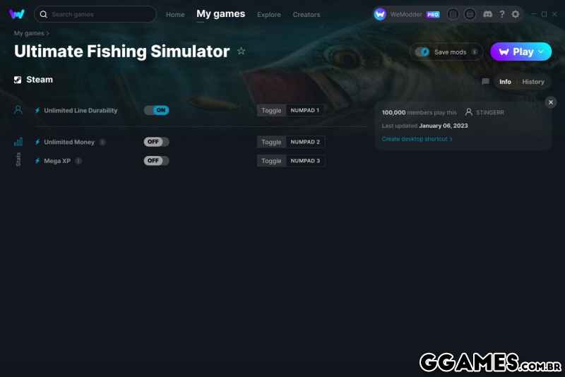 Trainer Ultimate Fishing Simulator {STINGERR / WEMOD}