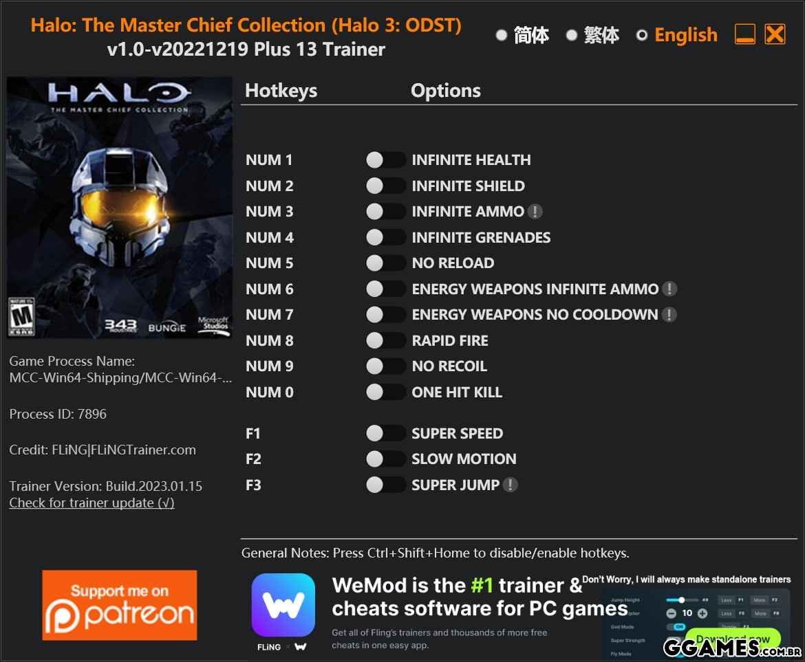 Trainer Halo: The Master Chief  (HALO 3: ODST) {FLiNG}