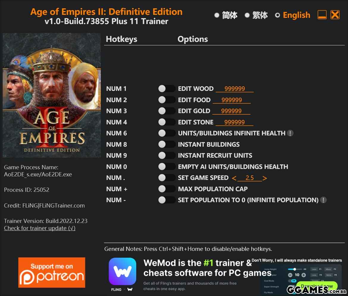 Mais informações sobre "Trainer Age of Empires 2 {FLiNG}"