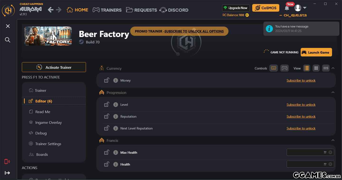 Beer Factory Trainer (CHEATHAPPENS.COM)