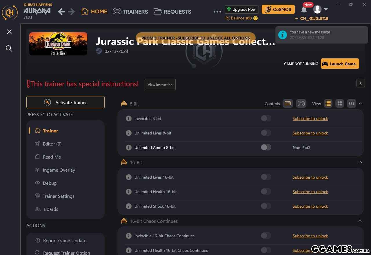 Jurassic Park Classic Games Trainer (CHEATHAPPENS.COM)