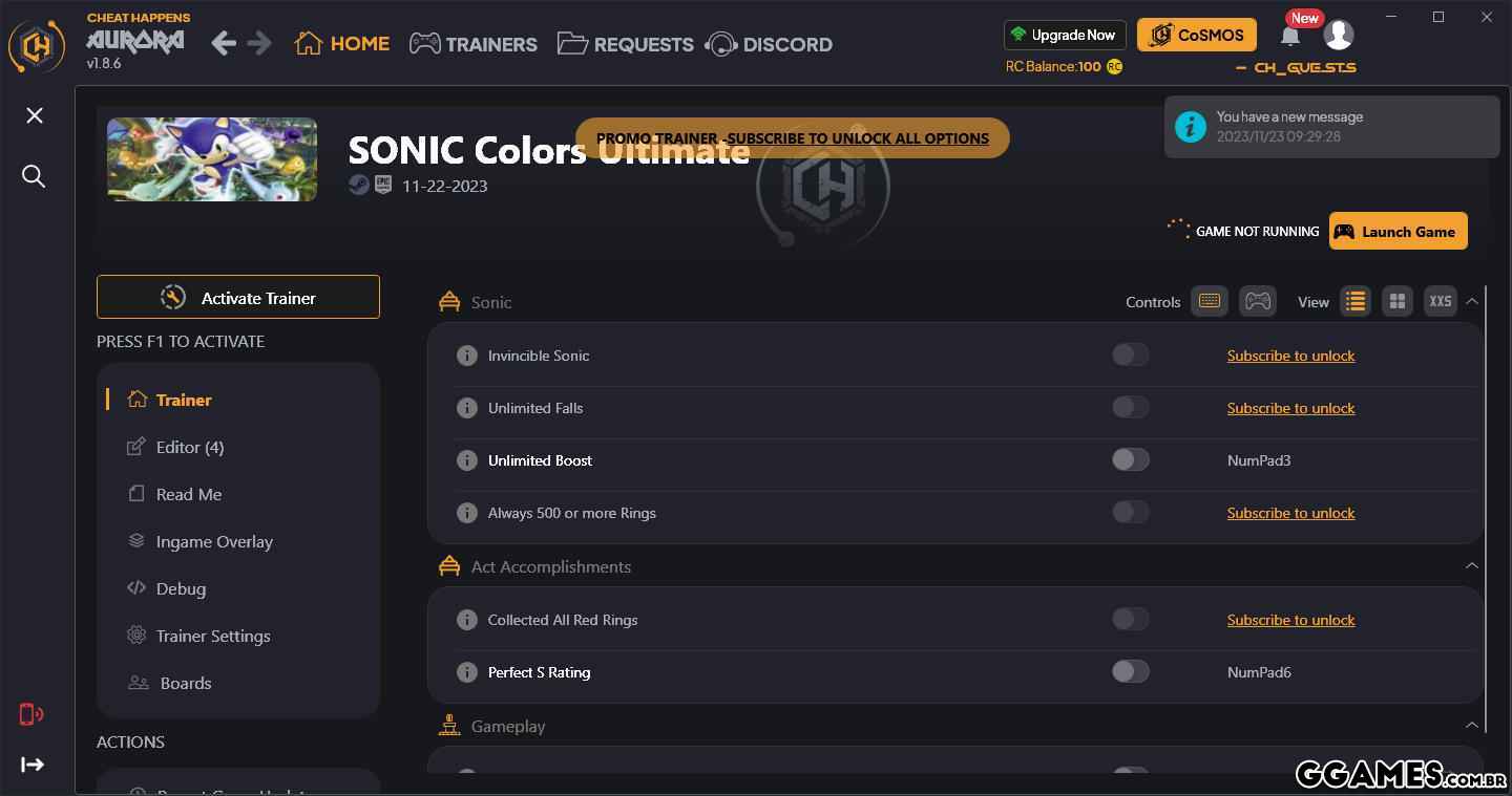 Sonic Colors: Ultimate Trainer (CHEATHAPPENS.COM)