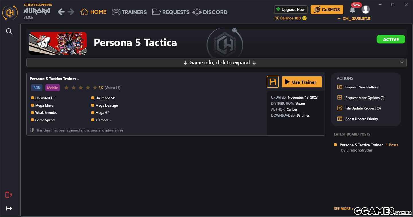 Persona 5 Tactica Trainer (CHEATHAPPENS.COM)