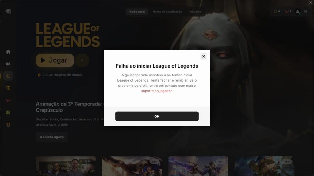 Erro Falha ao Iniciar LoL