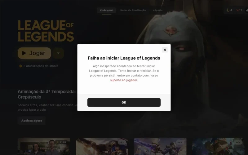 Erro Falha ao Iniciar LoL