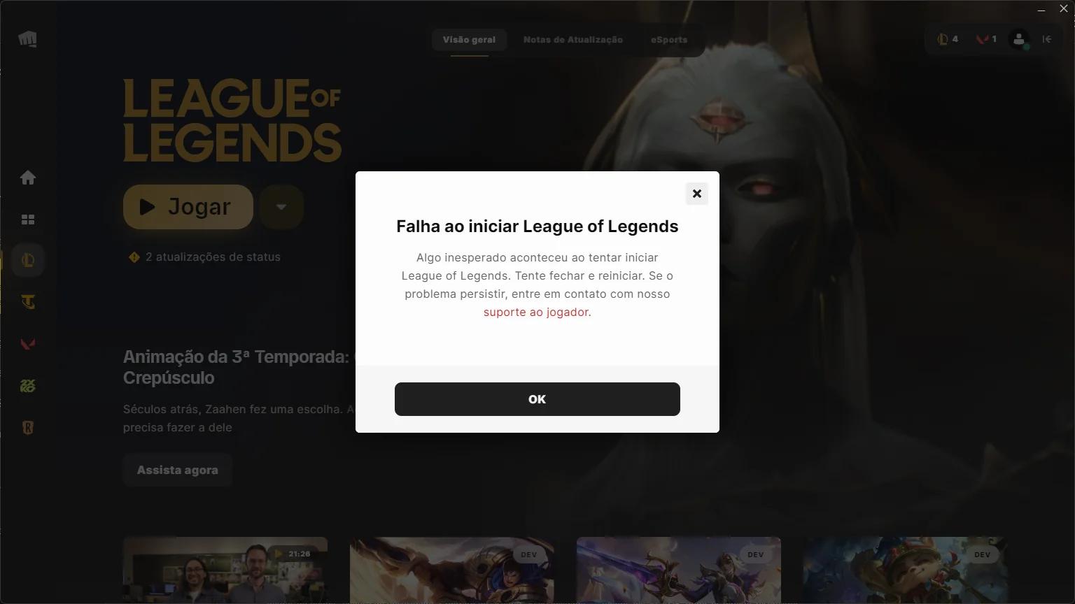 Erro Falha ao Iniciar LoL