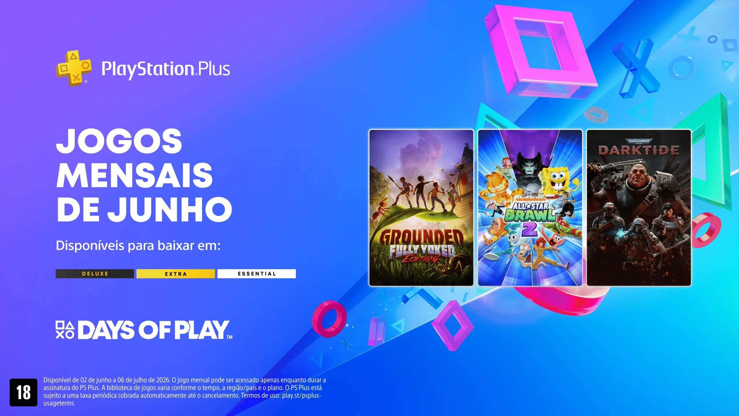 Jogos de junho no PlayStation Plus: Grounded, Nickelodeon All-Star Brawl 2 e Warhammer 40,000: Darktide