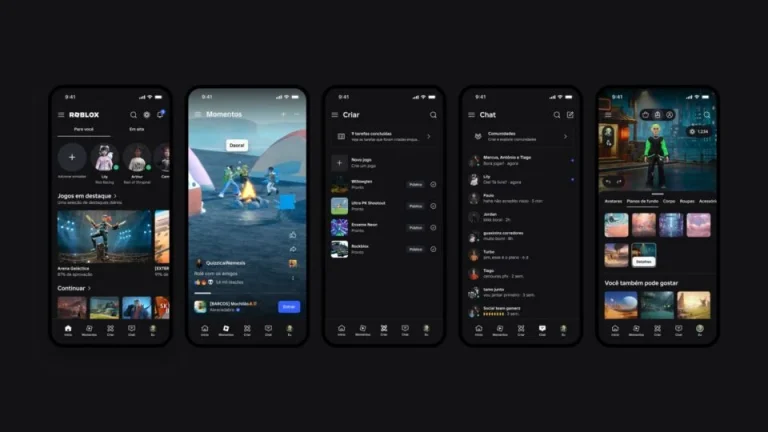 Roblox apresenta novas abas para Moments, Chat e Eu na página inicial