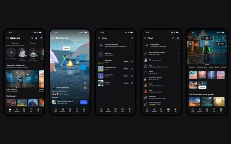 Roblox apresenta novas abas para Moments, Chat e Eu na página inicial