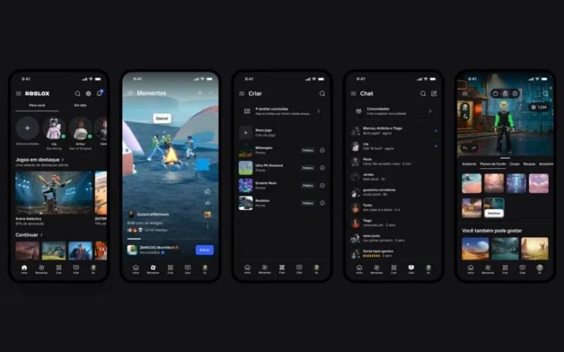 Roblox apresenta novas abas para Moments, Chat e Eu na página inicial