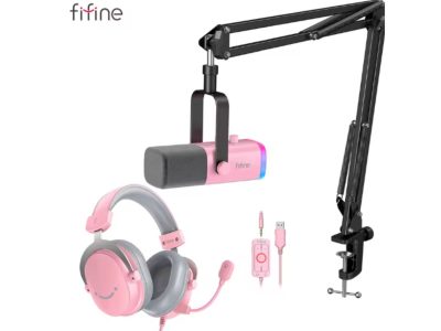 Kit streamer FIFINE reúne microfone AM8, suporte e headset H9P com desconto no AliExpress