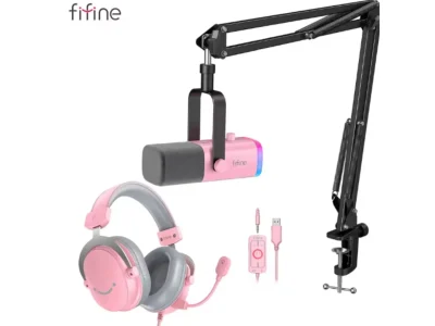 Kit streamer FIFINE reúne microfone AM8, suporte e headset H9P com desconto no AliExpress