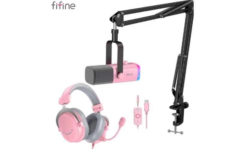 Kit streamer FIFINE reúne microfone AM8, suporte e headset H9P com desconto no AliExpress