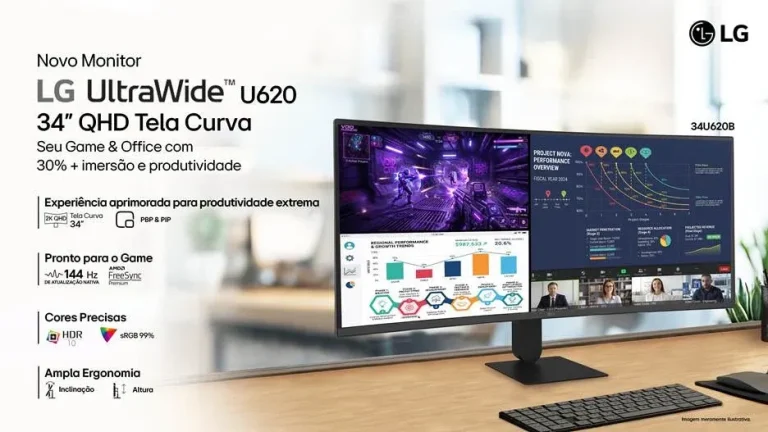 LG UltraWide 34U620B-B: Monitor Curvo de 34" com 144 Hz Chega ao Brasil