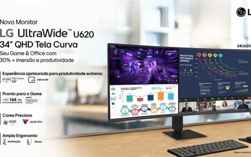 LG UltraWide 34U620B-B: Monitor Curvo de 34″ com 144 Hz Chega ao Brasil