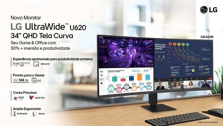 LG UltraWide 34U620B-B: Monitor Curvo de 34″ com 144 Hz Chega ao Brasil LG UltraWide 34U620B-B