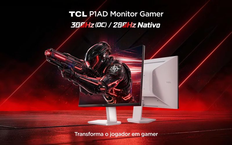 TCL Lança Monitor P1AD com Taxa de Atualização de 280Hz e Recursos para FPS no Brasil