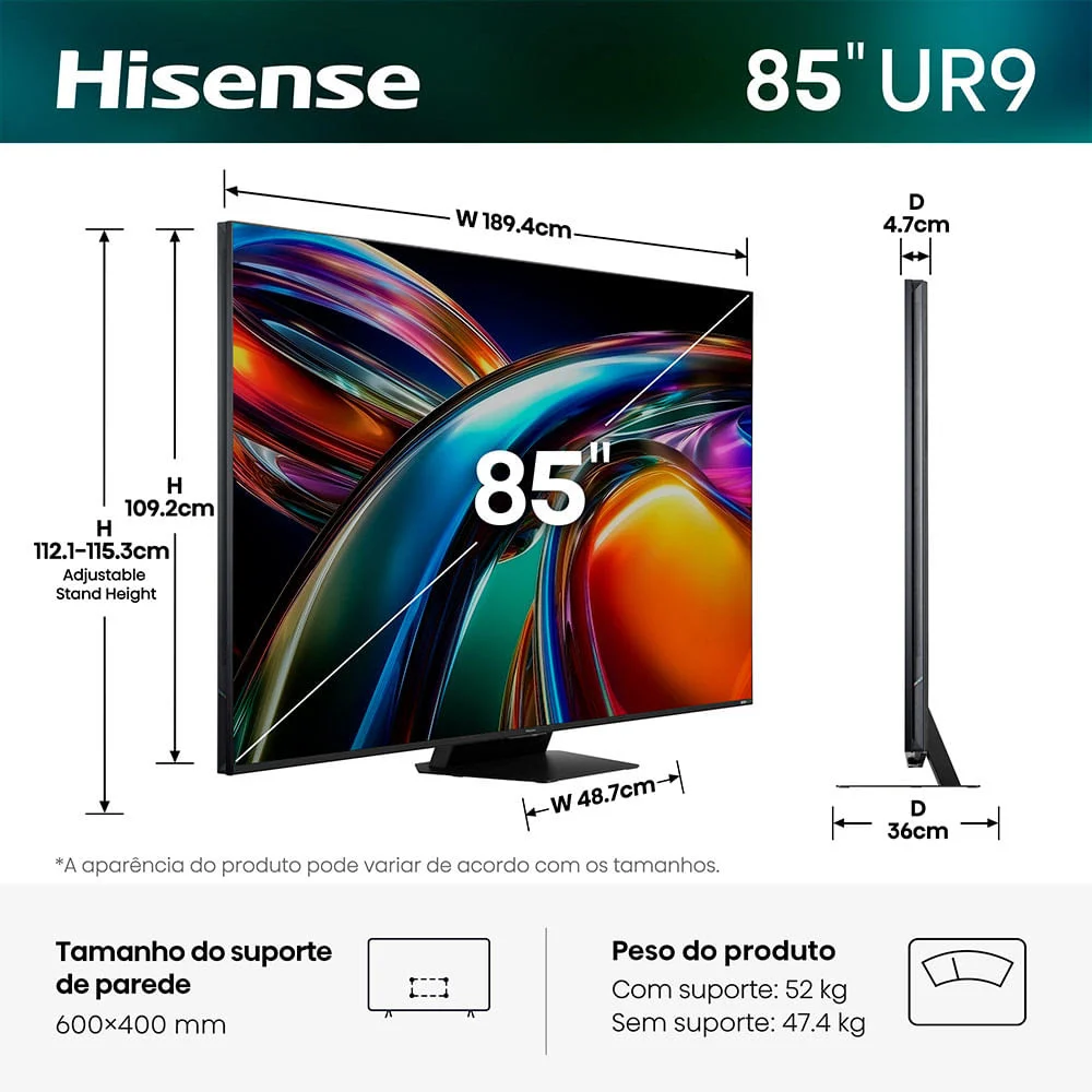 Hisense UR9 traz TVs MiniLED de 85 e 100 polegadas com preços a partir de R$ 29.999 no Brasil