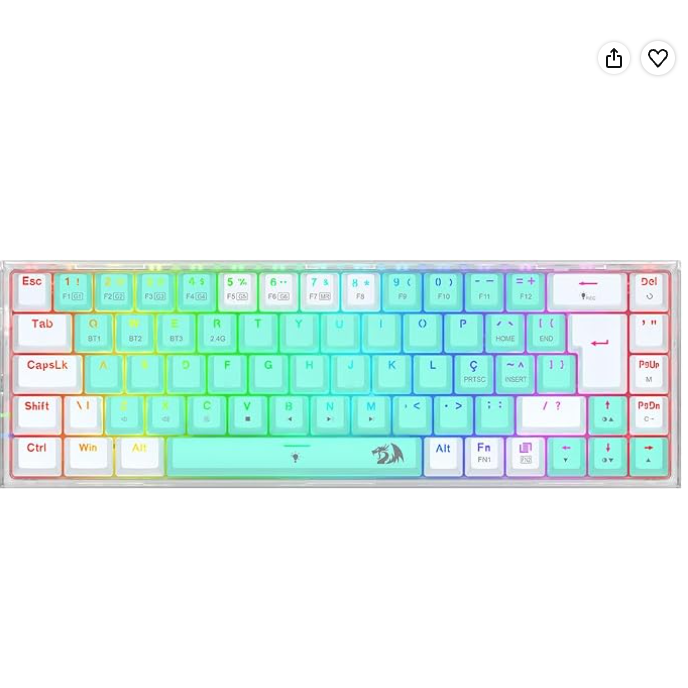 Teclado Mecânico Gamer Redragon Castor Pro RGB 65% Switch Gentle Lime ABNT2 Branco com Menta K631RGB-PRO-GW