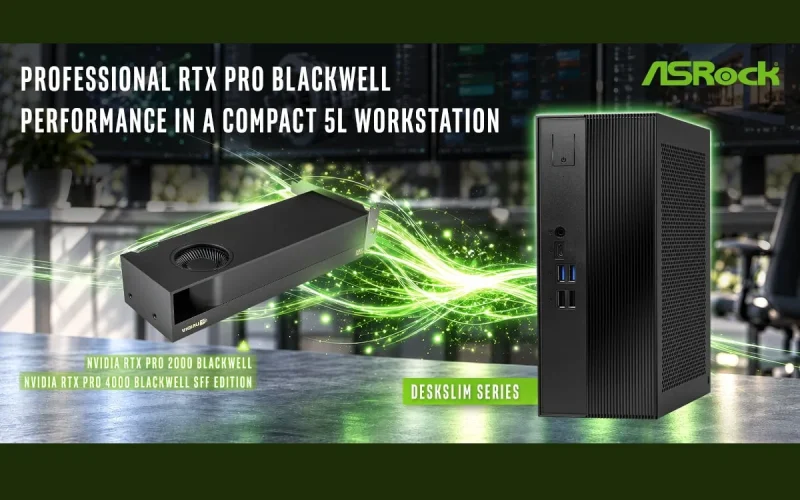 Estação de trabalho compacta ASRock DeskSlim com suporte à GPU RTX PRO Blackwell