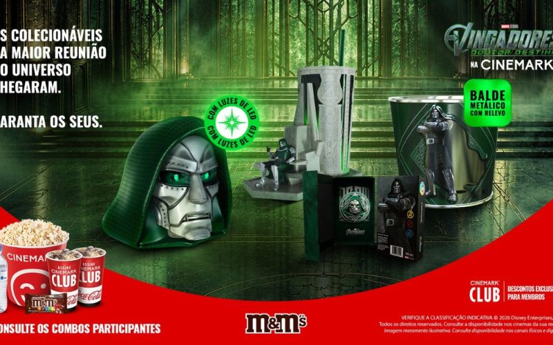 Cinemark lança coleção colecionável de Vingadores: Doutor Destino com balde 3D de LED e pin exclusivo da Iron Studios