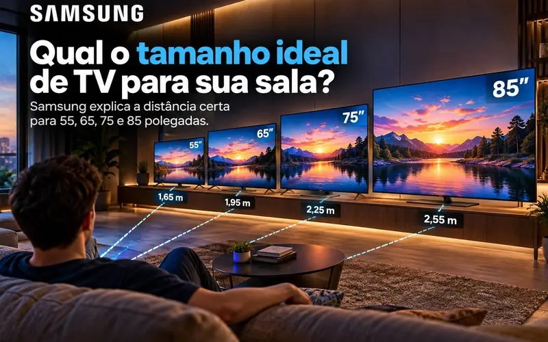 Qual o tamanho ideal de TV para sua sala? Samsung explica a distância certa para 55, 65, 75 e 85 polegadas